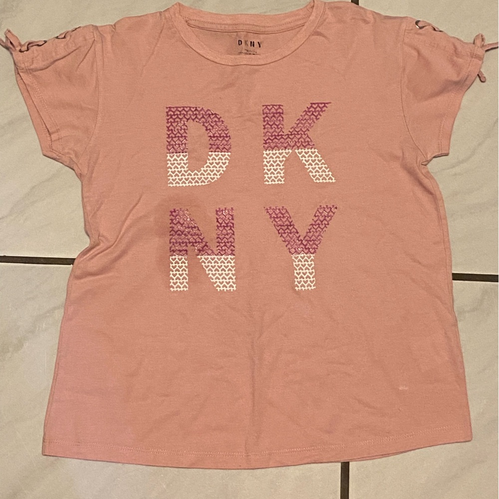 DKNY Kids Tee in Soft Pink with Textured Logo